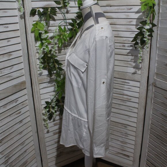 Calvin Klein White Crepe Button-Down Tunic Top - Picture 5 of 7